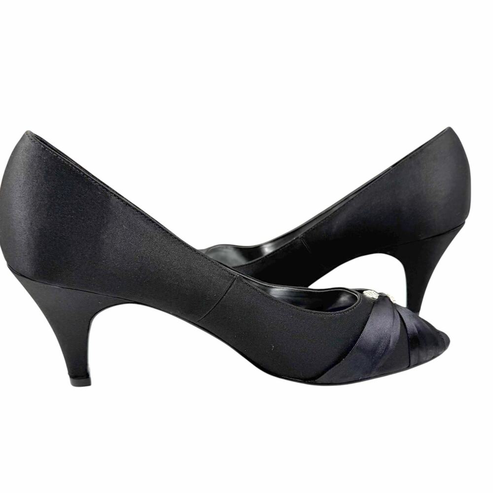 Easy Street Alive 5 Vintage Y2K Black Satin Rhinestone Peep Toe Kitten Heels 12 - Picture 1 of 7